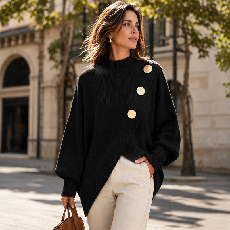 🌸Hot Sale 50% OFF💖Women's Asymmetric Hem Mock Neck Knit Sweater