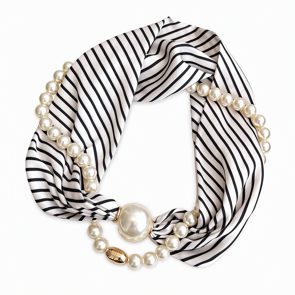 🧣 Pearl Scarf Necklace – Timeless Elegance, Adjustable Bow & Piercing-Free Jewellery 🤍