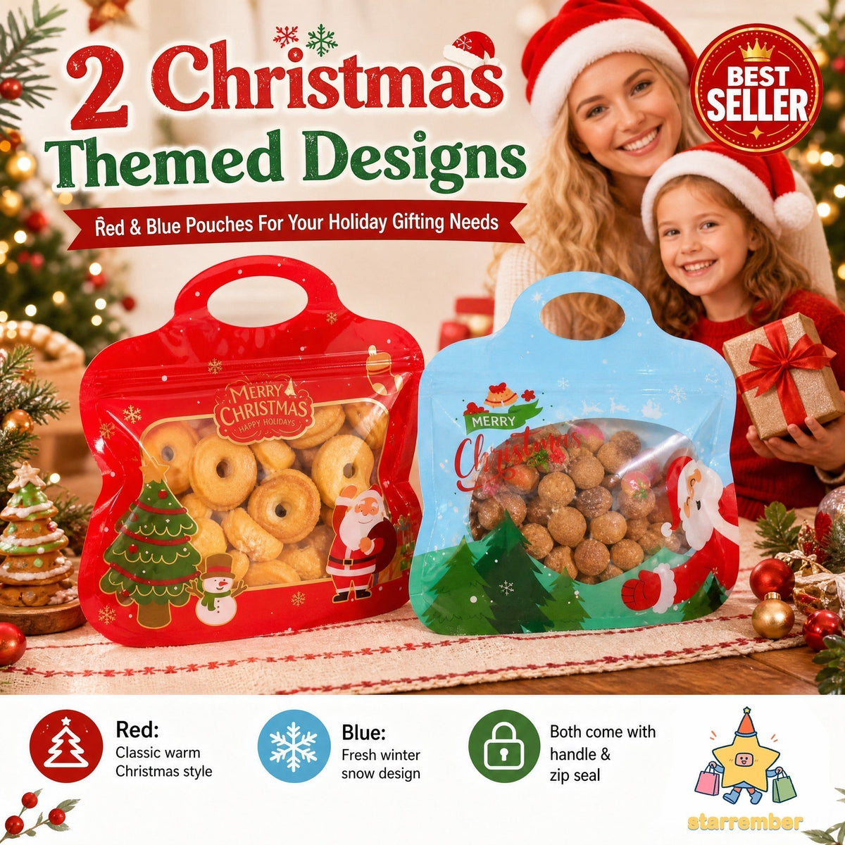 🍬Easy Fill, Easy Seal🎁 Festive Self-Seal Treat Bags – Santa & Snowman Print | Resealable, Food-Safe & Perfect for Cookies, Chocolates & Little Gifts 🎅-3