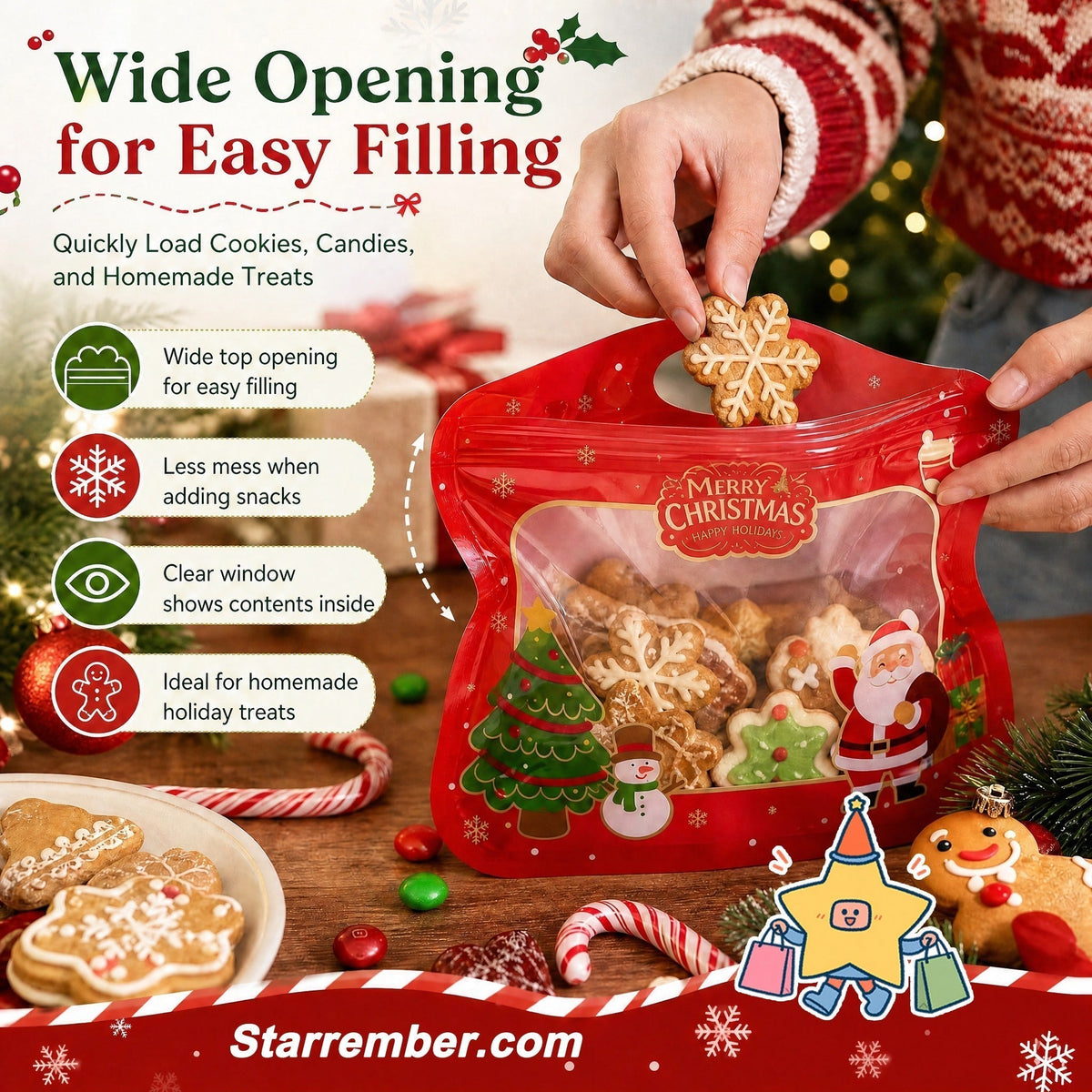 🍬Easy Fill, Easy Seal🎁 Festive Self-Seal Treat Bags – Santa & Snowman Print | Resealable, Food-Safe & Perfect for Cookies, Chocolates & Little Gifts 🎅-5