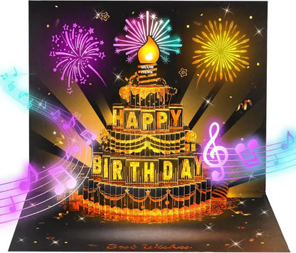 🎉 3D hudební narozeninové přání s podsvícením a melodií 🎵🎂