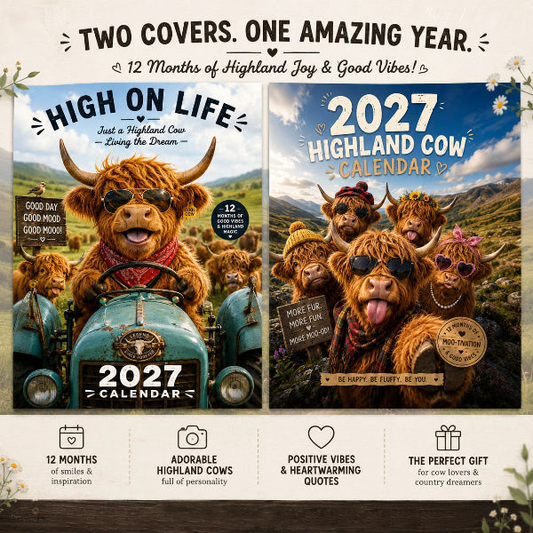 🐮 NYNÍ SLEVA 50 %! 🗓️ Vtipný nástěnný kalendář s motivem skotské vysočinské krávy na rok 2027 – formát A4, okouzlující design a zábava po celý rok – ideální do domácnosti, do kanceláře nebo jako dárek ✨