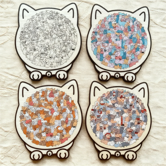 🎁Vendita natalizia 50% OFF🎅Puzzle in legno a forma di gatto da 135 pezzi Morandi-Color
