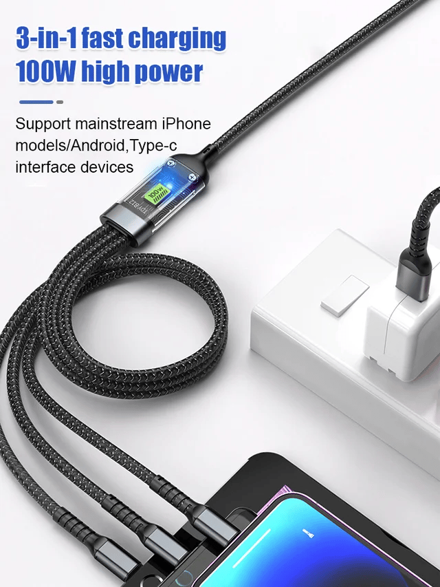 💥Limited Time 50% OFF🔥⚡Transparent Luminous 3-in-1 Super Fast Charging Cable-1