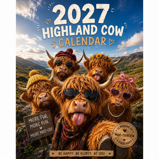 ✨️Překvapení – sleva 60 %！💥Každý jen za ￡7,99🐮Ať vám rok 2027 přinese spoustu štěstí！🔥Vtipný nástěnný kalendář s motivem skotské vysočiny pro rok 2027 | Závěsný kalendář formátu A4 |