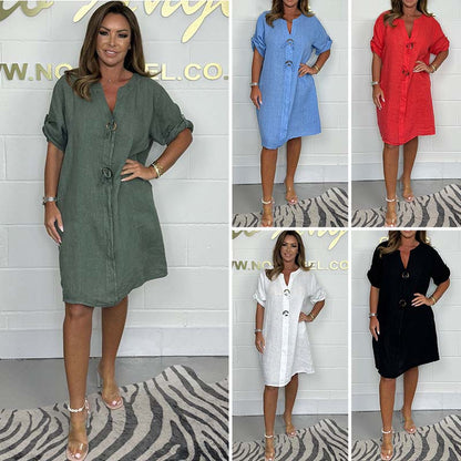 【L-4XL】👗2025 Nový Plus velikost tlačítko do tunika šaty