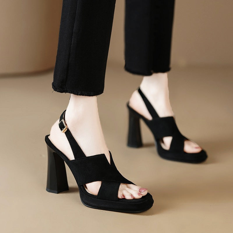 Open Toe Chunky High Heeled Sandals