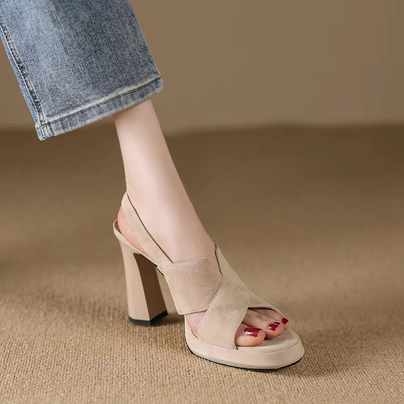 Open Toe Chunky High Heeled Sandals