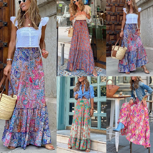 💗Modna damska spódnica maxi w kwiaty w stylu boho🌸