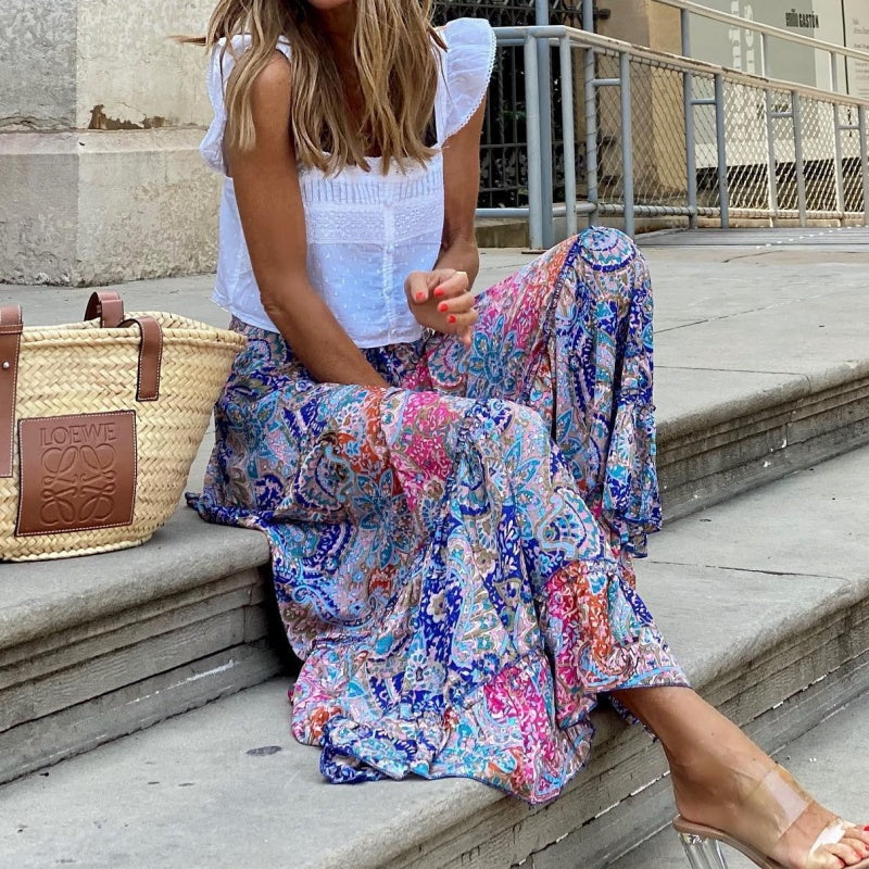 💗Modna damska spódnica maxi w kwiaty w stylu boho🌸