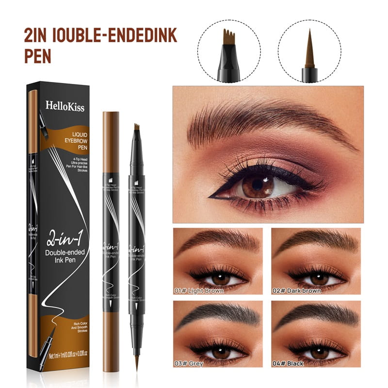 🎁Wodoodporny i trwały ołówek do brwi dwa w jednym, dwugłowy ołówek do brwi z czterema pazurami + eyeliner