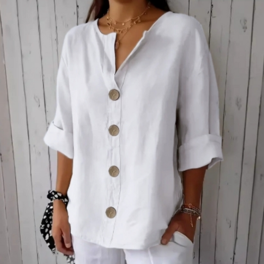✨Náhrdelník s křížem a korunou👑【S-4XL】👚Lehká dámská blůza na knoflíky