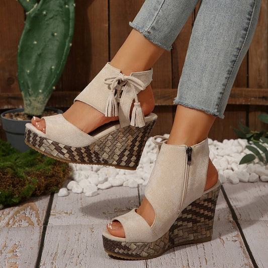 💕Limited Sale 50% OFF💕Women's Tassel Open Toe Platform Wedge Sandals