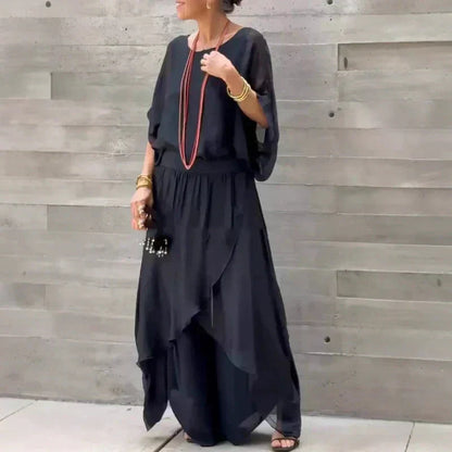 🔥👗Dvoudílný šifonový volný top a široké kalhoty