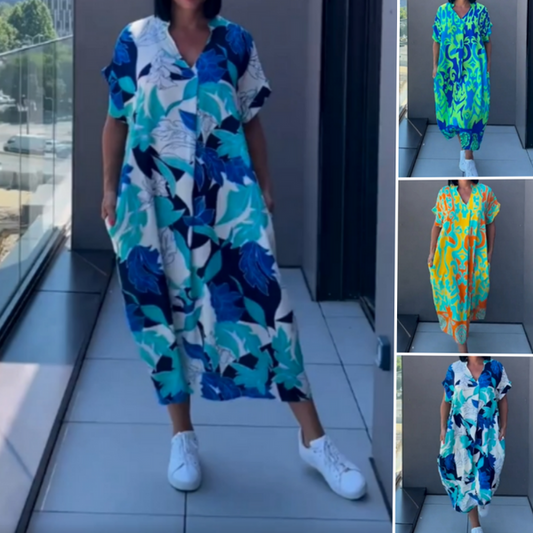 ✨ Dámské ležérní elegantní vytištěné šaty s výstřihem do V