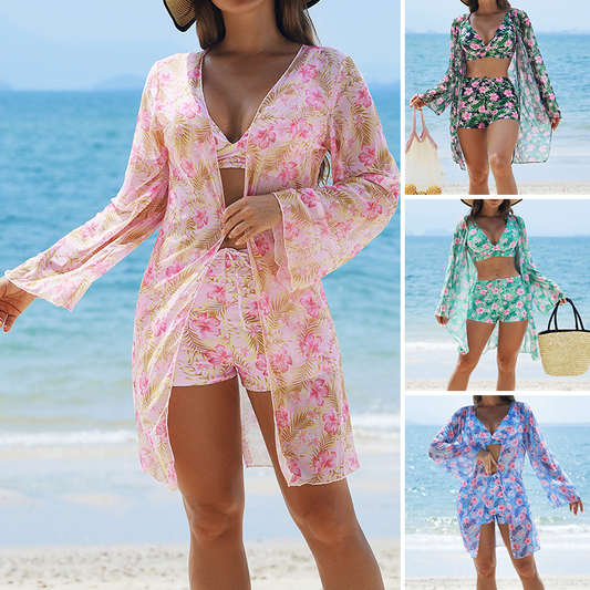 🏝️Dámský Třídílný Bikini Set S Přehozem🏝️