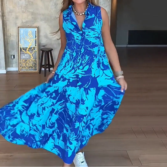 💃Ženské módní maxi šaty bez rukávů s potiskem