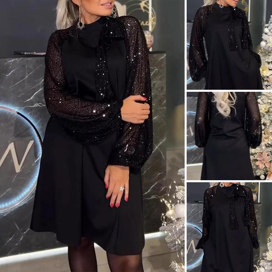 Dámské šaty s třpytivými flitry a patchworkovým vzorem
