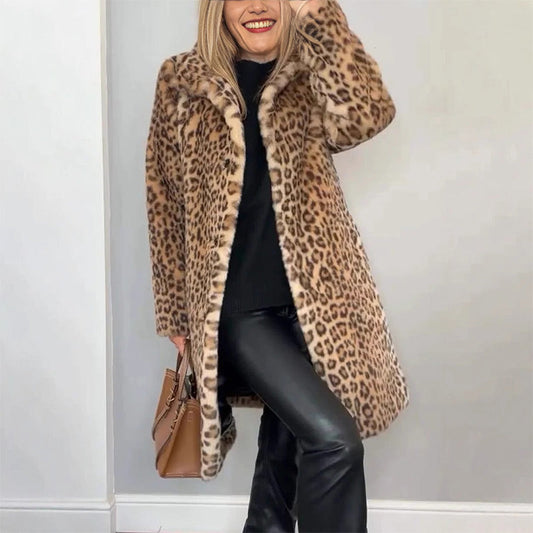 🔥Velký výprodej 50% SLEVA🔥Dámská středně dlouhá bunda s leopardím vzorem