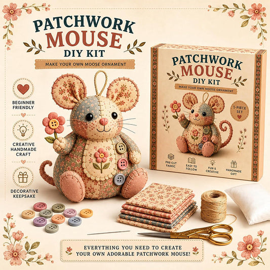 Postupujte podle podrobného návodu krok za krokem – DIY sada na patchworkovou myšku. Možnost dobírky! 📖