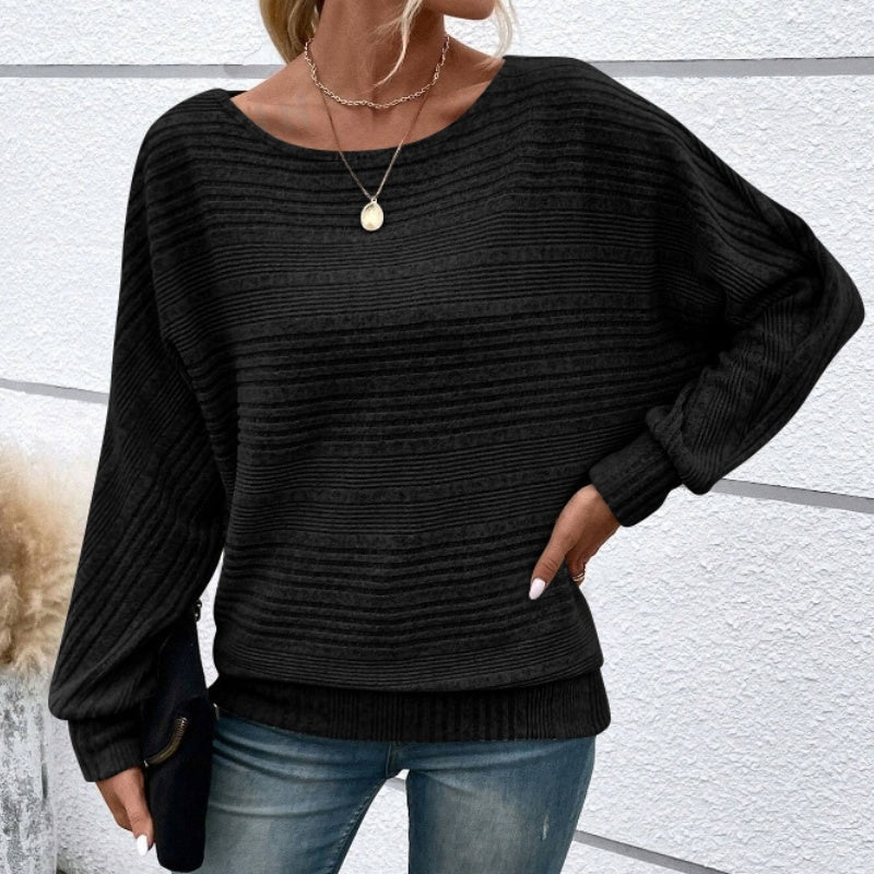 🥳2026 HOT SALE🥳 Solid Round-Neck Striped Top with Long Sleeves