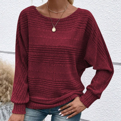 🥳2026 HOT SALE🥳 Solid Round-Neck Striped Top with Long Sleeves