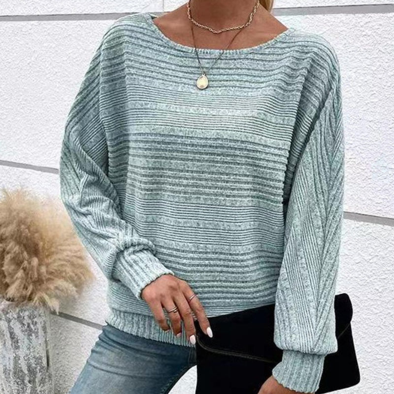 🥳2026 HOT SALE🥳 Solid Round-Neck Striped Top with Long Sleeves