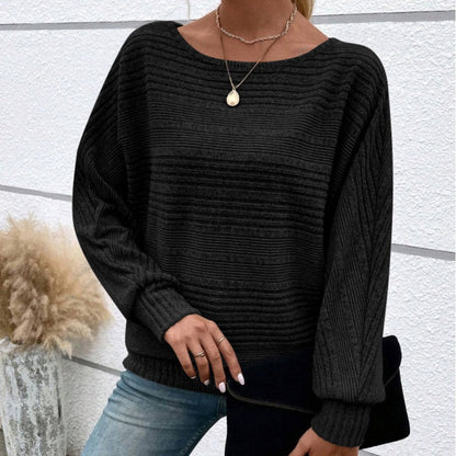 🥳2026 HOT SALE🥳 Solid Round-Neck Striped Top with Long Sleeves