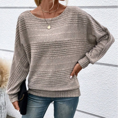 🥳2026 HOT SALE🥳 Solid Round-Neck Striped Top with Long Sleeves