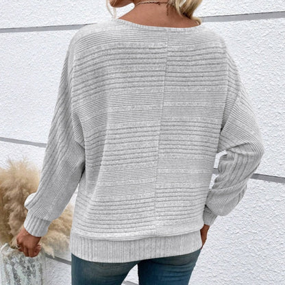 🥳2026 HOT SALE🥳 Solid Round-Neck Striped Top with Long Sleeves