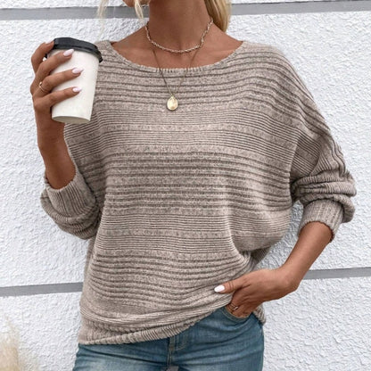 🥳2026 HOT SALE🥳 Solid Round-Neck Striped Top with Long Sleeves