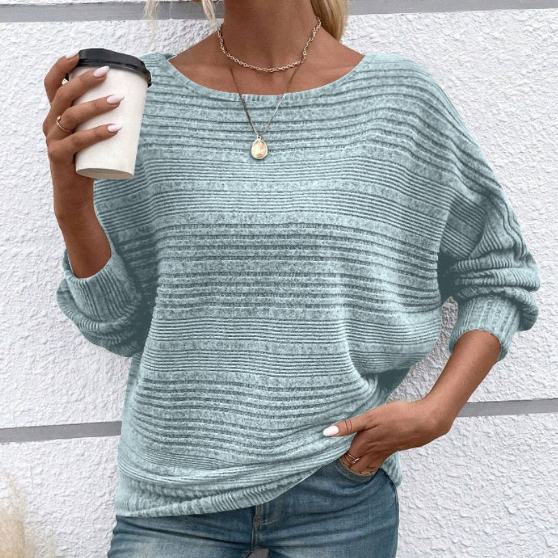 🥳2026 HOT SALE🥳 Solid Round-Neck Striped Top with Long Sleeves