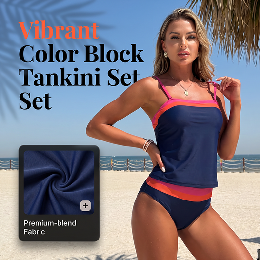 🔥 ČASOVĚ OMEZENÁ NABÍDKA! Dámské dvoudílné tankini plavky s barevnými bloky – skromnější střih