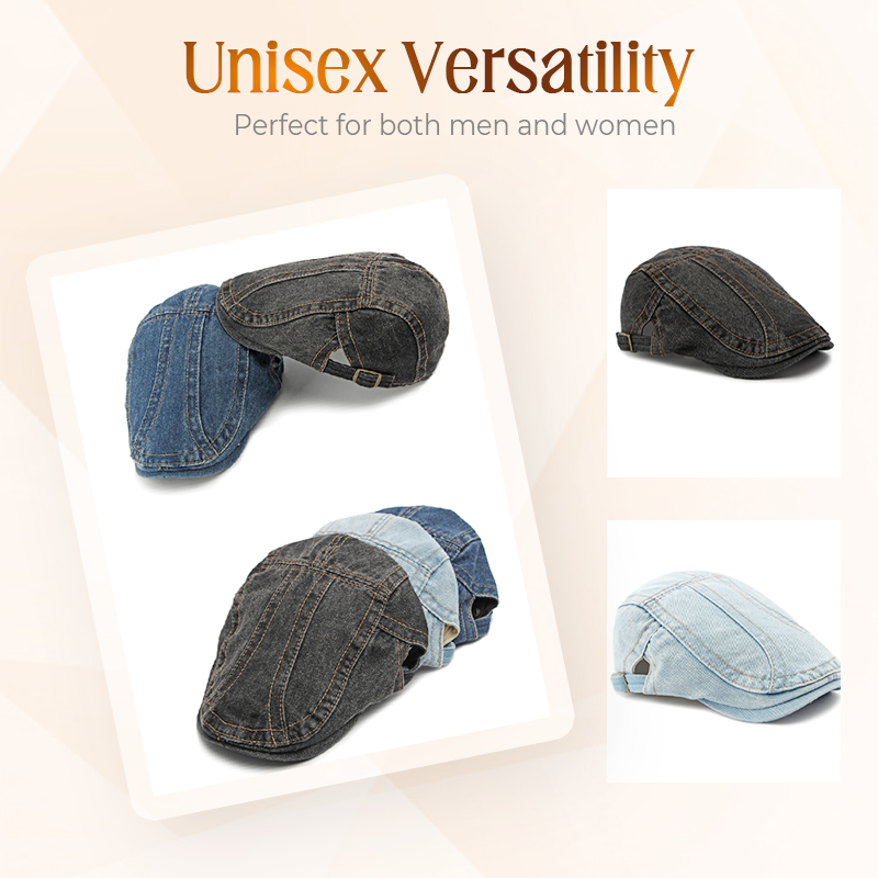 🧢 Vintage Denim Newsboy Cap | Unisex Classic Retro Flat Hat
