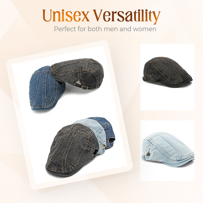 🧢 Vintage Denim Newsboy Cap | Unisex Classic Retro Flat Hat