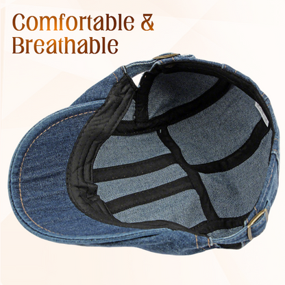 🧢 Vintage Denim Newsboy Cap | Unisex Classic Retro Flat Hat