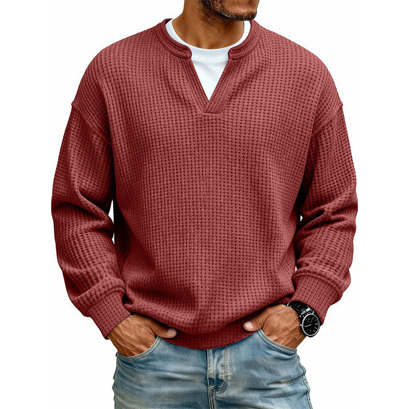 👕 Mock-Layer Waffle Long Sleeve Tee – Mock-Layer Neckline & Textured Waffle Finish | Perfect for Commute, City Outings & Casual Wear ✨