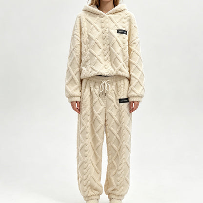 🍂 3D-präglat geometriskt mjukt loungewear-set 🚚Fri frakt