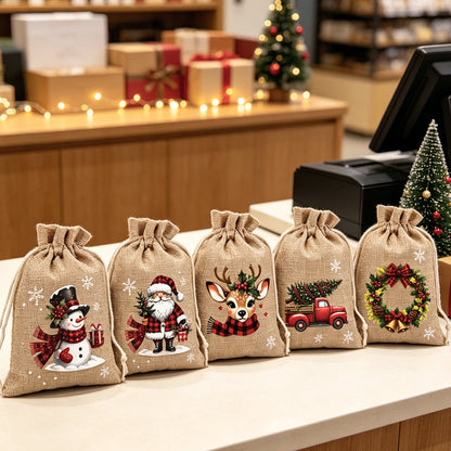🎄 50% SLEVA!🎁 Vánoční dárkové taštičky se stahovací šňůrkou – stylové balení, snadné použití, vhodné k opakovanému použití pro sváteční překvapení ✨