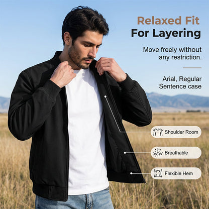 🧥Men's Classic Bomber Jacket with Zip Front – Timeless, Comfortable & Effortlessly Stylish