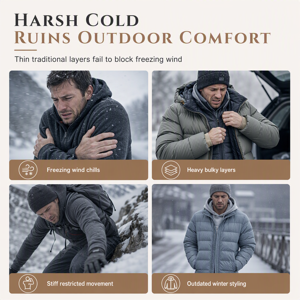 🧥Men's Winter Fleece Lined Hoodie Jacquard Pattern Long Sleeve Pullover Sweatshirt for Casual Outdoor Wear
