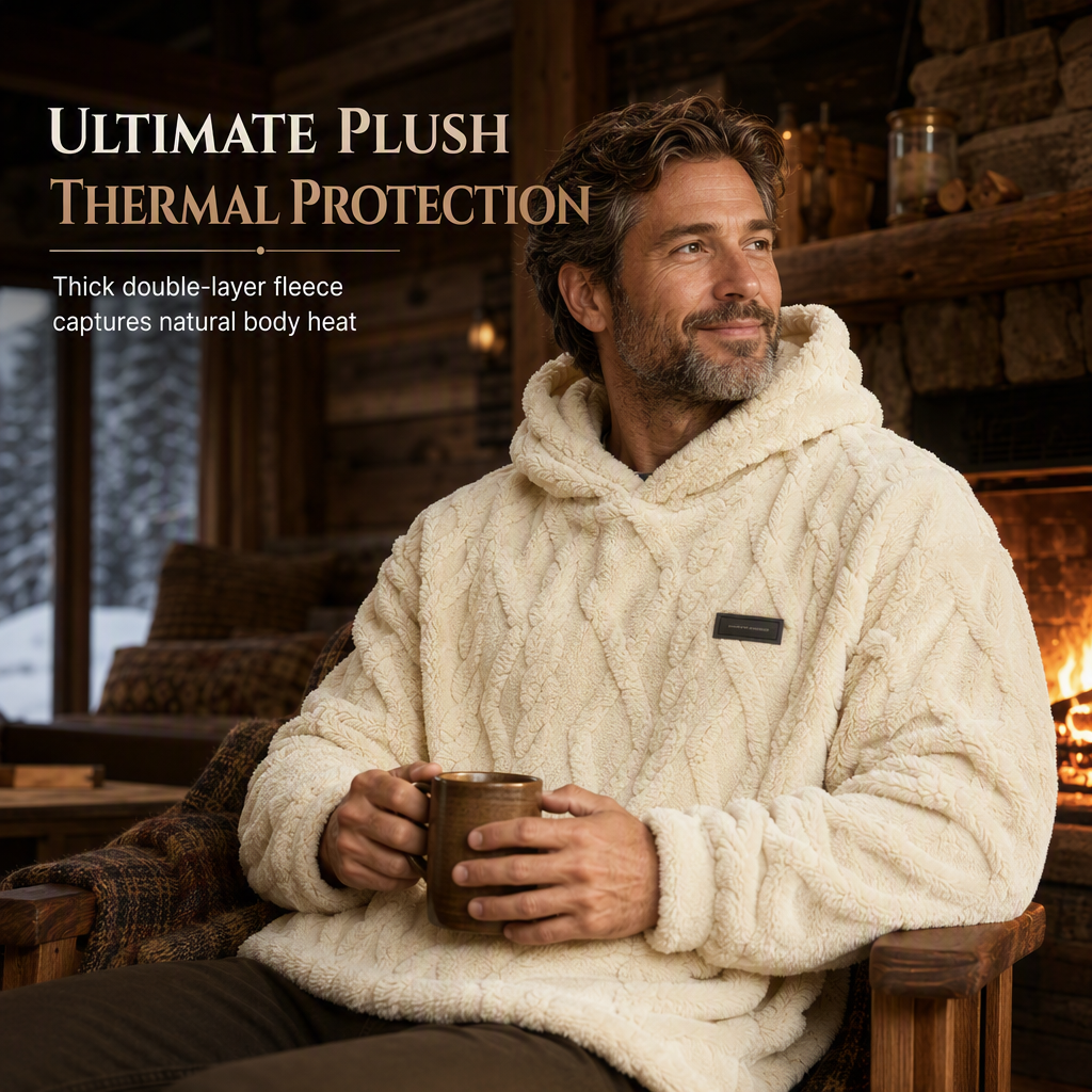 🧥Men's Winter Fleece Lined Hoodie Jacquard Pattern Long Sleeve Pullover Sweatshirt for Casual Outdoor Wear
