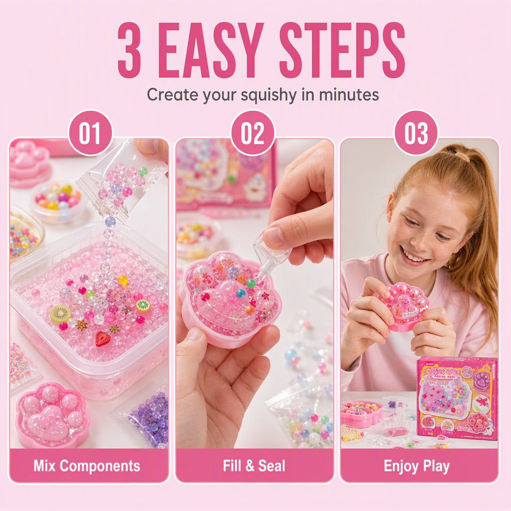 DIY Fried Ice Squishy Toy Kit with Cat Claw Design for Kids-7