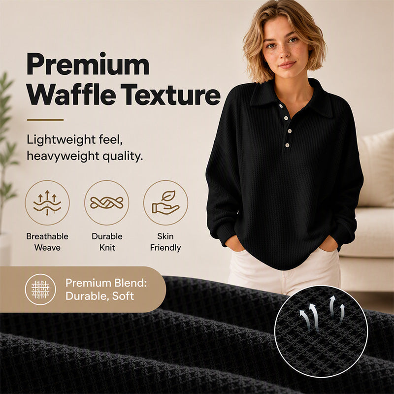 🍂Waffle Texture, Fall Layering👚 Women's Casual Waffle Knit Top – Textured Knit & Minimalist Design | Perfect for Commute, Shopping & Travel, Easy to Style ✨