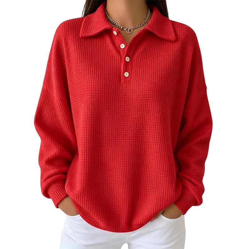 🍂Waffle Texture, Fall Layering👚 Women's Casual Waffle Knit Top – Textured Knit & Minimalist Design | Perfect for Commute, Shopping & Travel, Easy to Style ✨