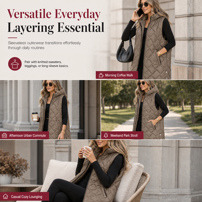 🦺 Quilted Warmth, Easy Layering | Women's Mid-Length Hooded Vest ⚡ Free Shipping