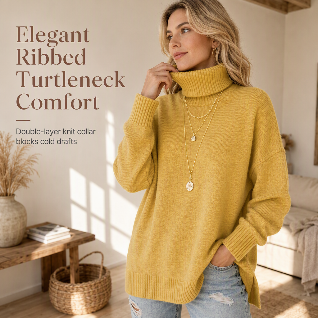 🌈Plus-Size & Multi-Color, Versatile Warmth – Women's Loose Knit Turtleneck Sweater, S-5XL Available ✨