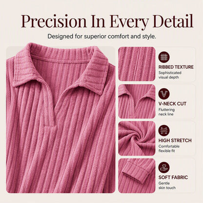 ☁️V-Neck Ribbed Knit, Cozy Softness🧶 Women's Cozy V-Neck Ribbed Knit Sweater – Relaxed Fit | Perfect for Lounging, Weekends & Everyday Comfort, Warm & Easy ✨