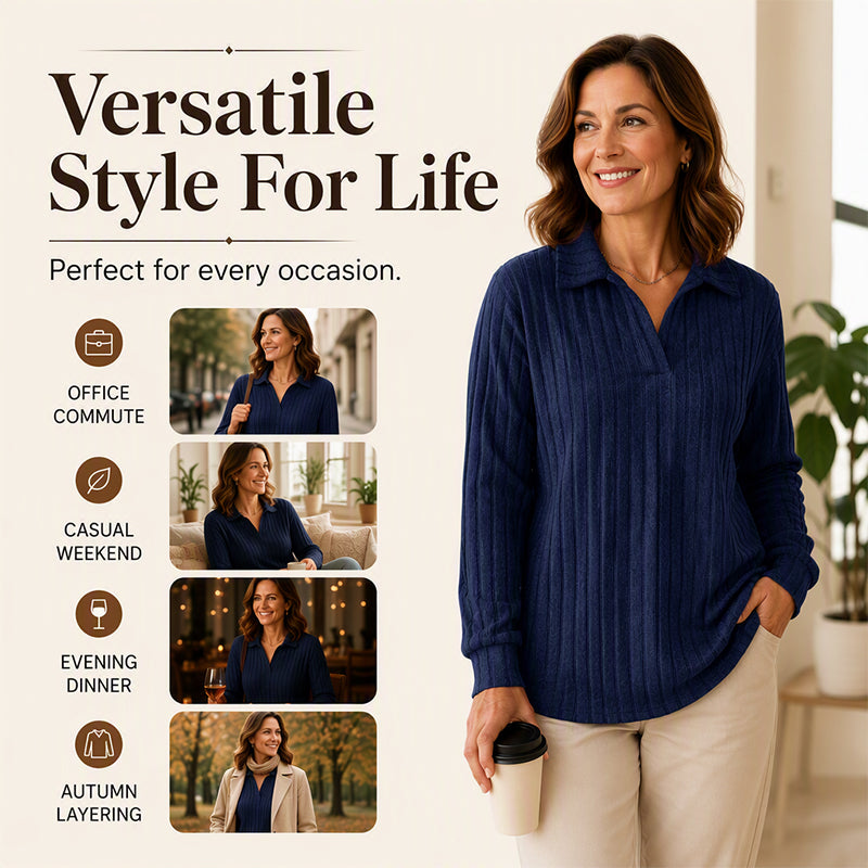 ☁️V-Neck Ribbed Knit, Cozy Softness🧶 Women's Cozy V-Neck Ribbed Knit Sweater – Relaxed Fit | Perfect for Lounging, Weekends & Everyday Comfort, Warm & Easy ✨