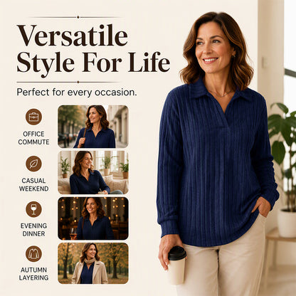 ☁️V-Neck Ribbed Knit, Cozy Softness🧶 Women's Cozy V-Neck Ribbed Knit Sweater – Relaxed Fit | Perfect for Lounging, Weekends & Everyday Comfort, Warm & Easy ✨